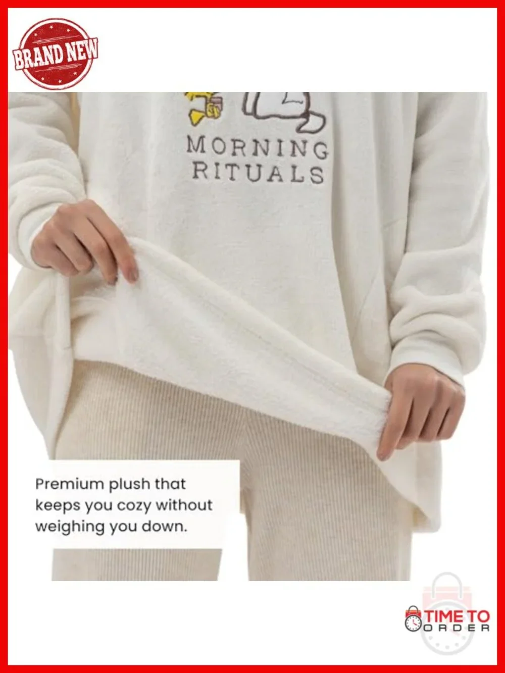 Oversized Embroidered Snoopy Fleece Pullover Sweatshirt - Ultra Soft
